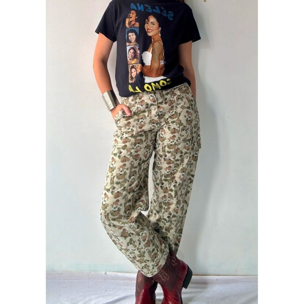 Anthropologie Camo Cargo Barrel Pants‎ 10P High Rise Green Tan Camouflage